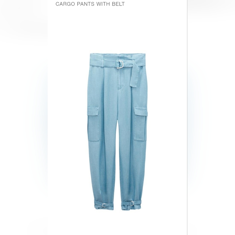 Zara Sky Blue Cargo Pants with Belt